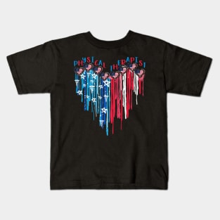 Physical Therapist American Flag Melting Heart 4th Of July Kids T-Shirt